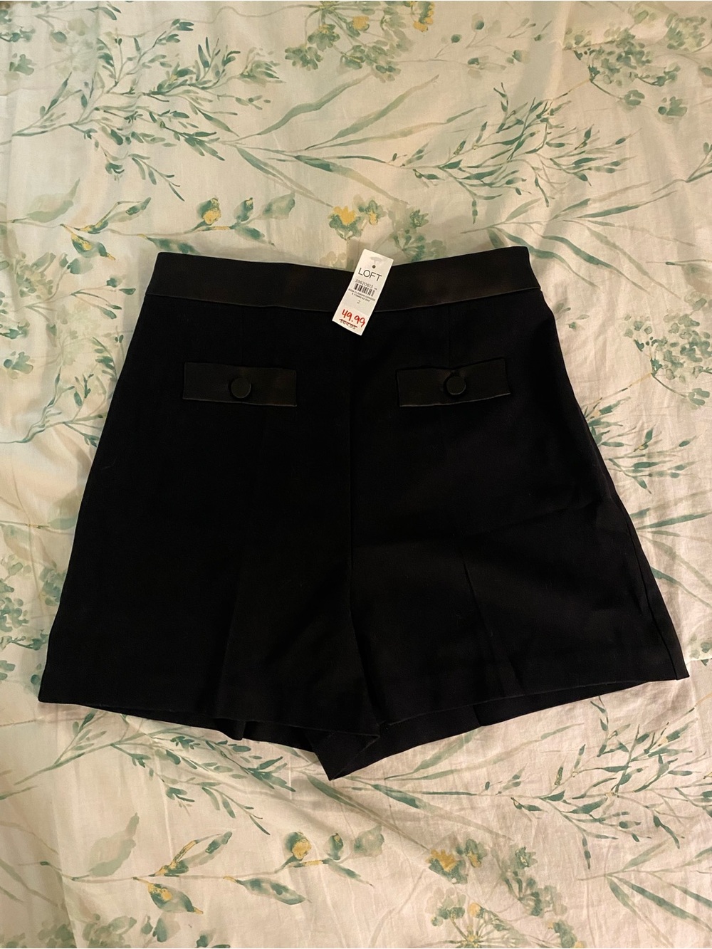 NWT LOFT Black High-Waist Tailored Shorts with Button-Flap Detail